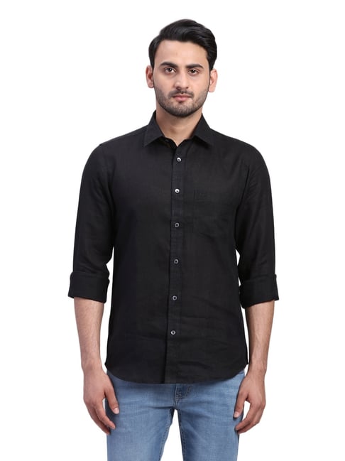 ColorPlus Black Linen Regular Fit Shirt