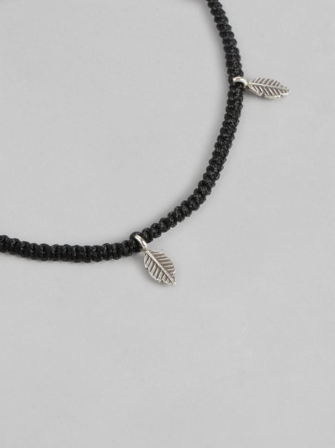 Buy Zavya Black Thread With Leaf Charms 925 Silver Anklet Online