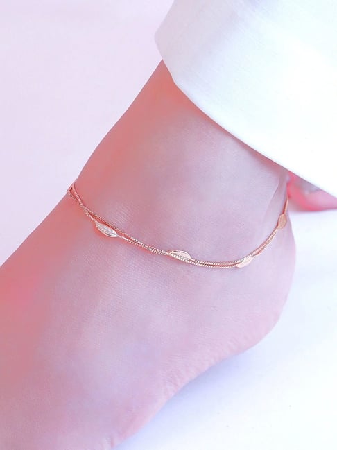 Zavya Graceful Foliage Rose Gold-Plated 925 Sterling Silver Leaf Anklet