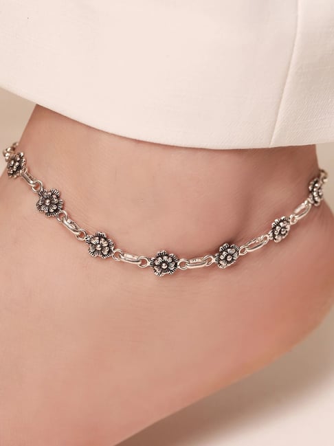 Zavya Blossom Bloom Harmony Rhodium-Plated 925 Sterling Silver Anklet