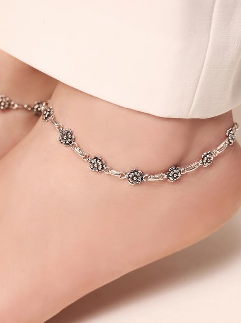 Zavya Blossom Bloom Harmony Rhodium-Plated 925 Sterling Silver Anklet-picture-10