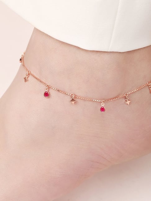 Zavya Star Rose Gold Plated Colour CZ 925 Sterling Silver Anklet-picture-18