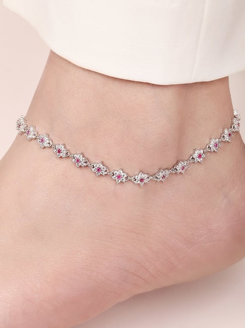 Zavya Floral Radiance Rhodium-Plated 925 Sterling Silver Anklet-picture-24
