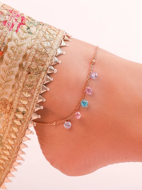 Buy Zavya Gleaming Cascades Rose Gold-Plated Anklet Online At Best