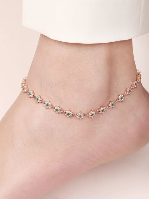 Zavya Blooms of Elegance Rose Gold-Plated 925 Sterling Silver Anklet