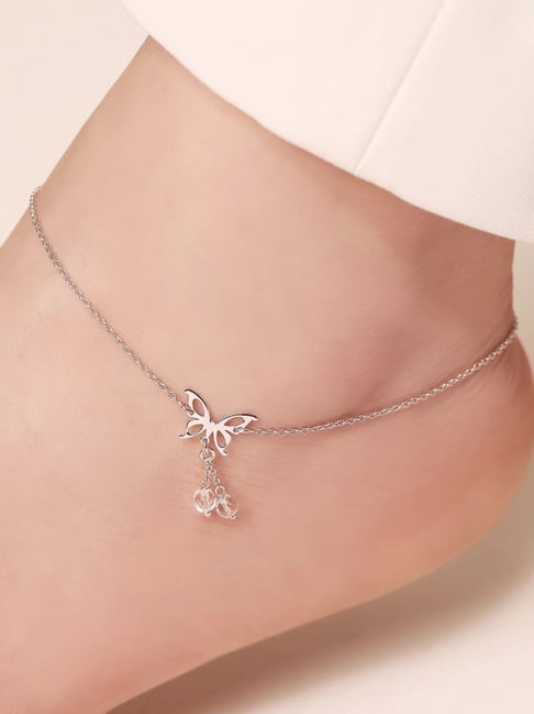 Zavya Fluttering Butterfly Dreams Rhodium-Plated 925 Sterling Silver Anklet