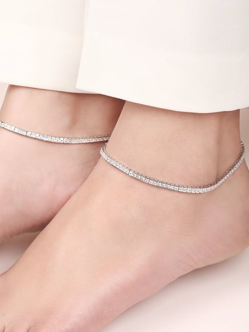 Zavya Elegance CZ Rhodium Plated 925 Sterling Silver Anklet-picture-32