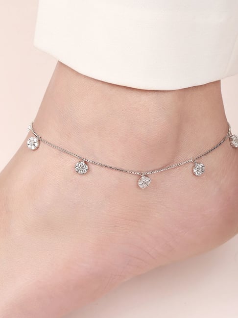 Zavya Floral CZ Rhodium Plated 925 Sterling Silver Anklet-picture-20