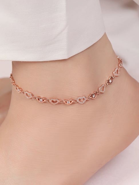 Zavya Heartfelt Charm Rose Gold Plated 925 Sterling Silver Anklet-picture-30