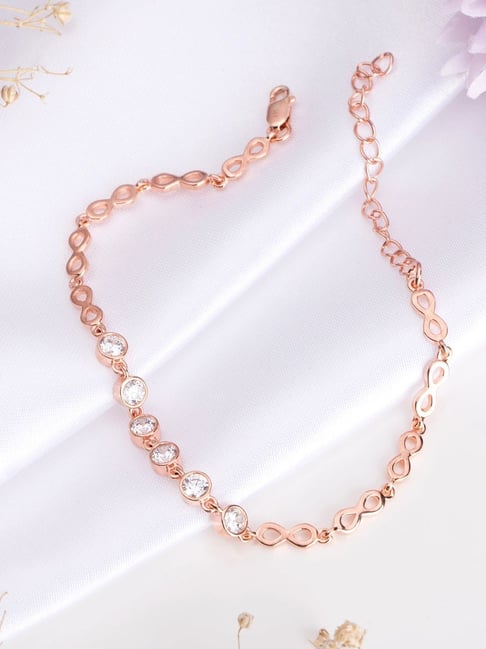 Zavya Infinity CZ Rose Gold Plated 925 Sterling Silver Link Bracelet