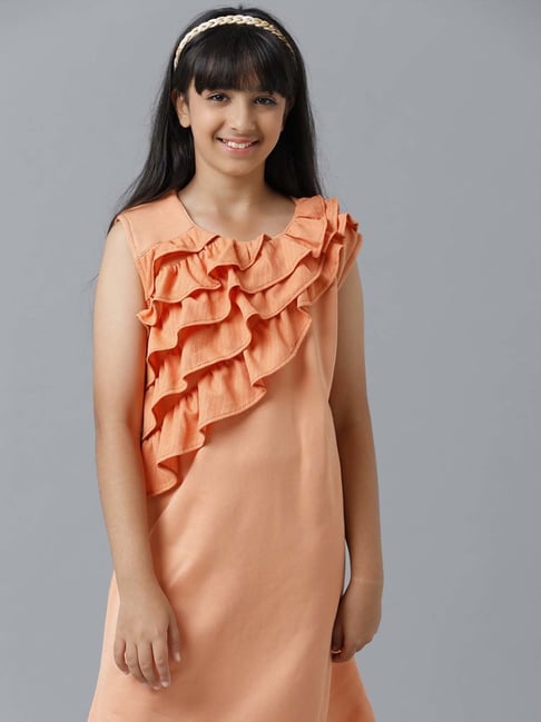 Under Fourteen Only Kids Orange Cotton Regular Fit Dress-picture-22
