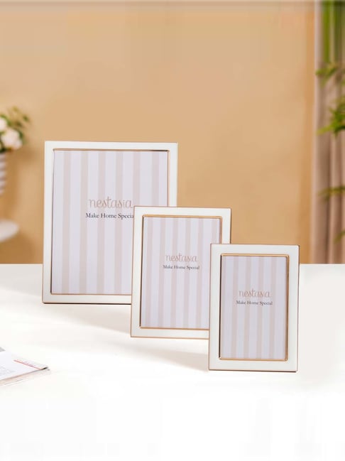 Nestasia Contemporary Gold Border Blue Photo Frames Set Of 3