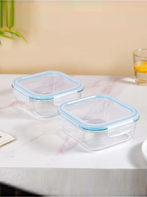 Nestasia Set Of 2 Transparent Glass Food Containers With Clip Locks 1200ml