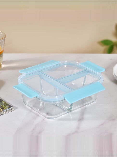Nestasia Three Compartment Rectangular Glass Lunch Box 1000ml