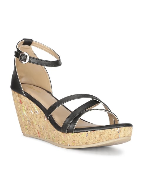 Bata Women's KENZA Black Ankle Strap Wedges-picture-11