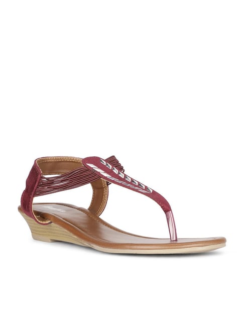 Bata Women's GLOW E Maroon T-Strap Wedges-picture-47