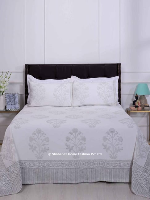 Shahenaz Grey 220 TC Cotton Brinda Double Bedsheet with 2 Pillow Covers-picture-38