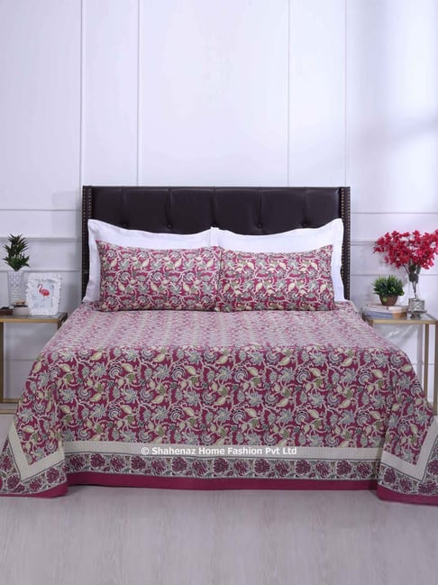 Shahenaz Dark Pink 120 TC Cotton Maurya Double Bedsheet with 2 Pillow Covers-picture-16