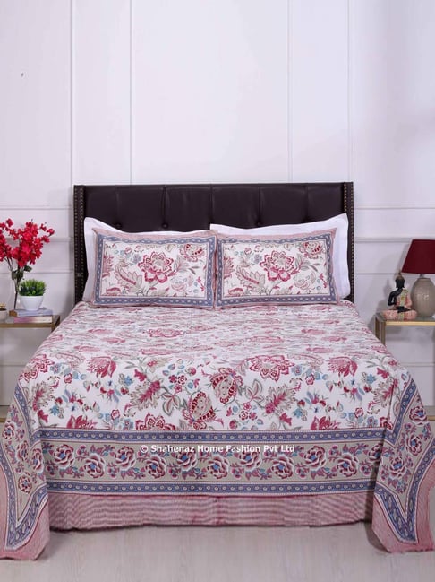 Shahenaz Pink 120 TC Cotton Gayatri Forest Luxury Double Bedsheet with 2 Pillow Covers