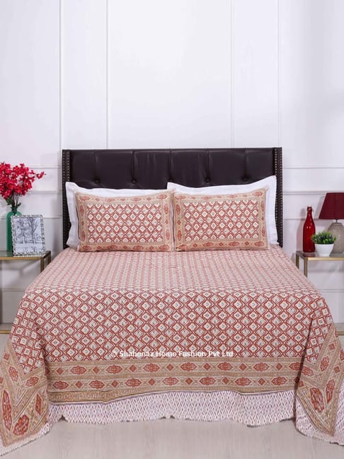 Shahenaz Rust 120 TC Cotton Alice Double Bedsheet with 2 Pillow Covers-picture-33