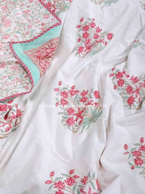 Shahenaz Aafirah Floral Blue Turquoise Cotton Double Reversible Dohar