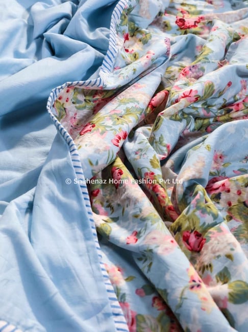 Shahenaz Brindavan Floral Blue Cotton Double Reversible Dohar-picture-47