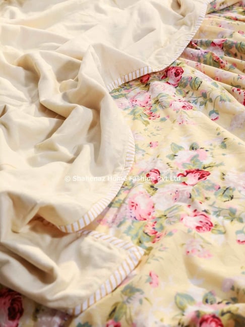 Shahenaz Brindavan Floral Yellow Cotton Double Reversible Dohar