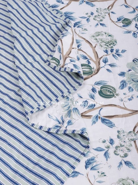 Shahenaz Calendula Floral Blue Cotton Double Reversible Dohar