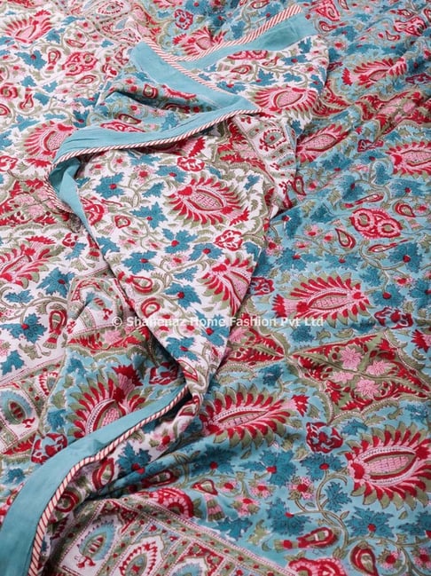 Shahenaz Charmine Floral Bloom Floral Turquoise Cotton Single Reversible Dohar-picture-33