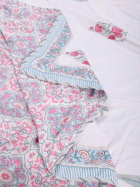 Shahenaz Charvi Floral Aqua Cotton Double Reversible Dohar