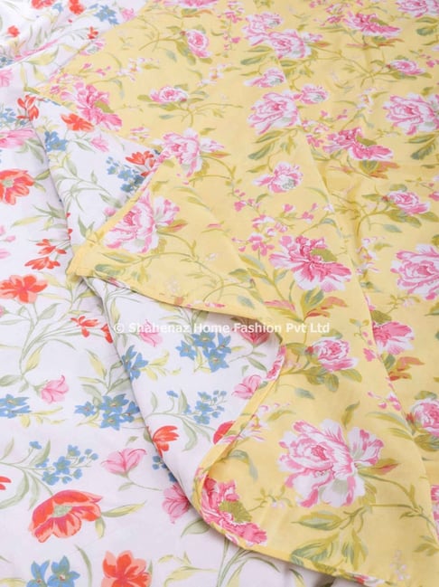 Shahenaz  Floral Yellow Cotton Single Reversible Dohar