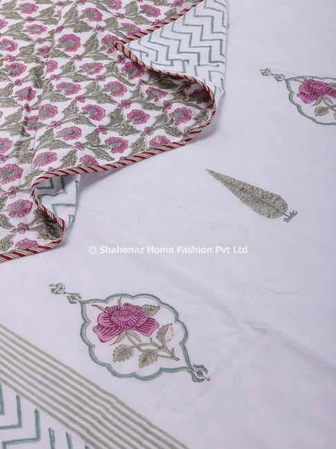 Shahenaz Olender Jaal Floral Green Cotton Single Reversible Dohar-picture-34