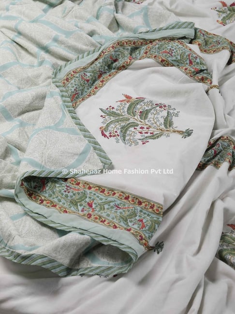 Shahenaz Parrot Bootah Printed Green Cotton Double Reversible Dohar