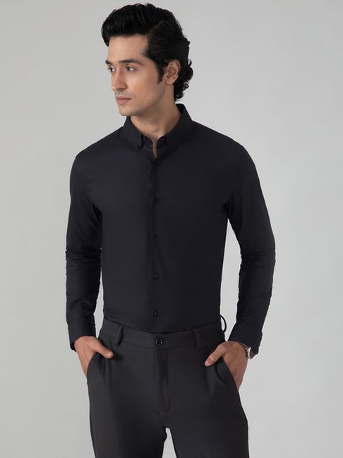 SUBTRACT Black Slim Fit Self Design Shirt-picture-18