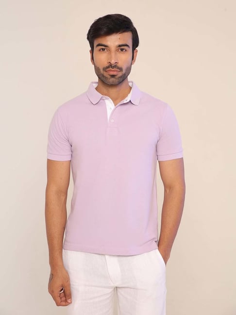 SUBTRACT Lilac Regular Fit Cotton Polo T Shirt