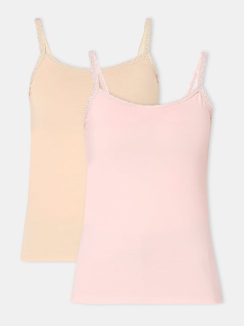 Vero Moda Intimates Beige & Light Pink Cotton Camisole (Pack Of 2)