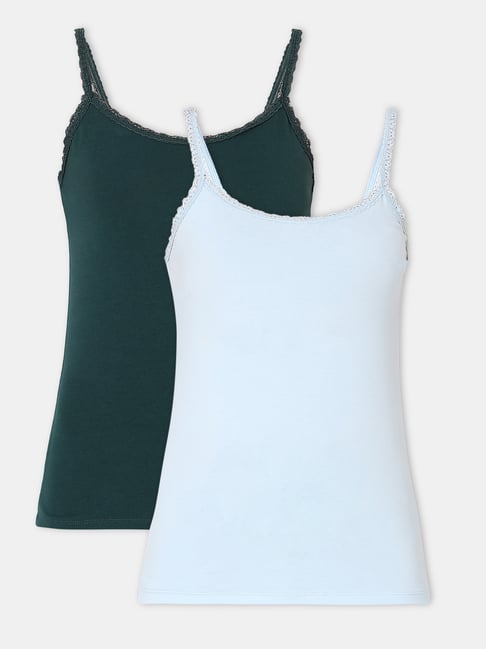 Vero Moda Intimates Teal & Light Blue Cotton Camisole (Pack Of 2)