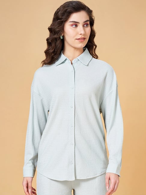 People by Pantaloons Blue Self Pattern Shirt-picture-32