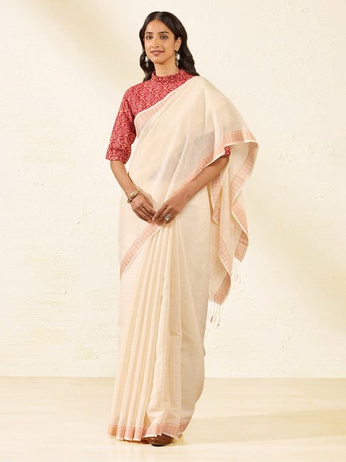 Taneira Off White Saree With Unstiched Blouse-picture-16