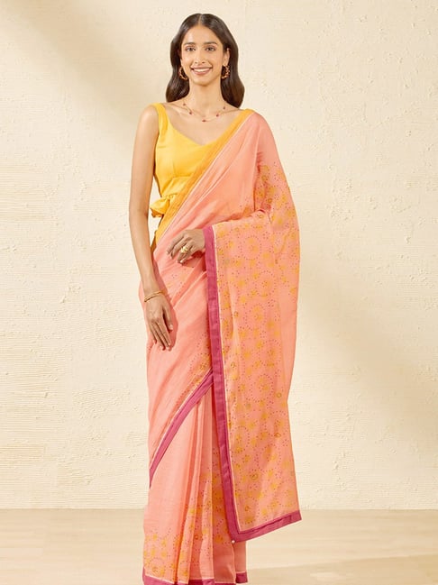 Taneira Pink Printed Saree With Unstiched Blouse-picture-44