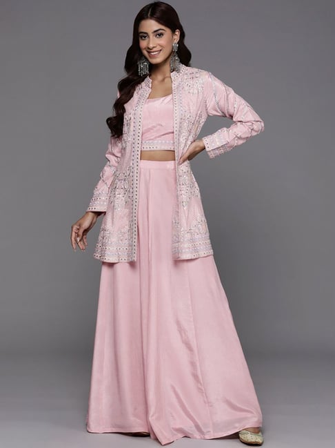 Libas Art Pink Embroidered Silk Blend Co-Ord Set