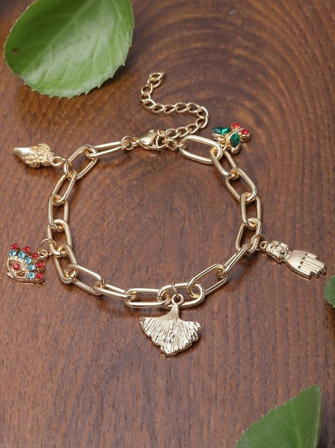 Karatcart Gold-Plated Adjustable Link Chain Bracelet with Crystal Butterfly  Charms for Women