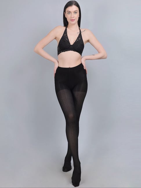 mod shy Black Self Pattern Pantyhose Stockings