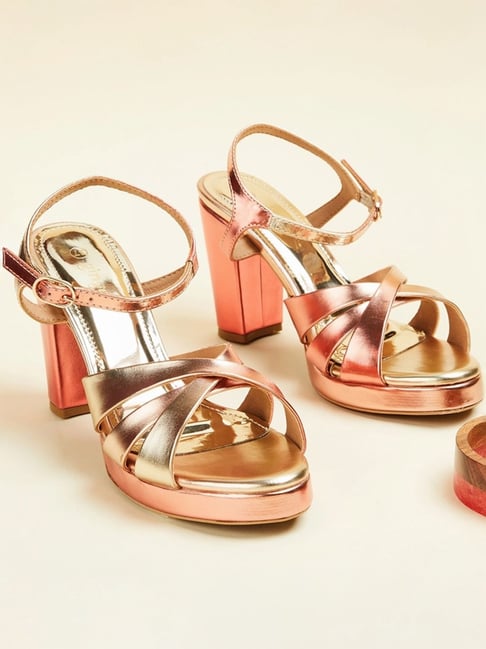 Ginger by Lifestyle Women's Gold Ankle Strap Sandals