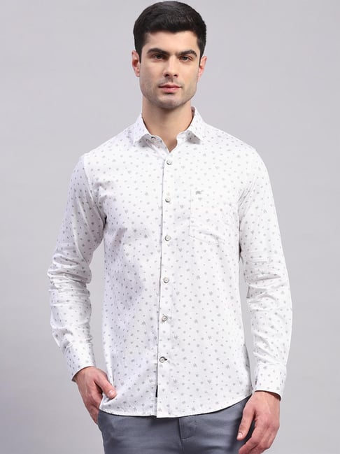 Monte Carlo Grey Cotton Regular Fit Printed Shirt-picture-18