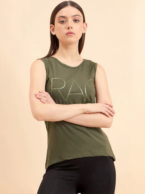 Sweet Dreams Olive Green Printed Sports T-Shirt