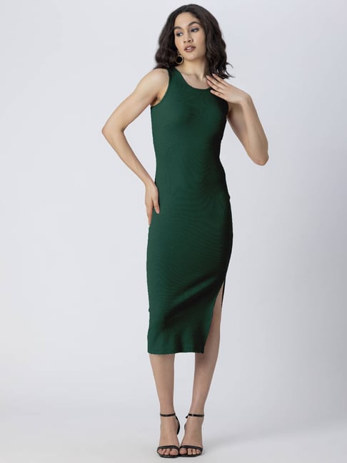 Moomaya Green Slim Fit Bodycon Dress-picture-35