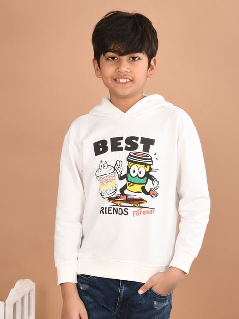 LilPicks Kids Off White Printed Full Sleeves Hoodie