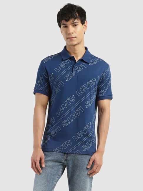 Levi's Blue Cotton Slim Fit Printed Polo T-Shirt