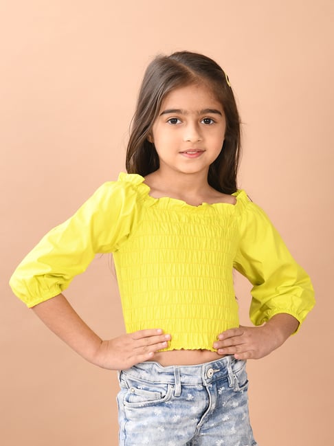 LilPicks Kids Neon Green Solid Crop Top